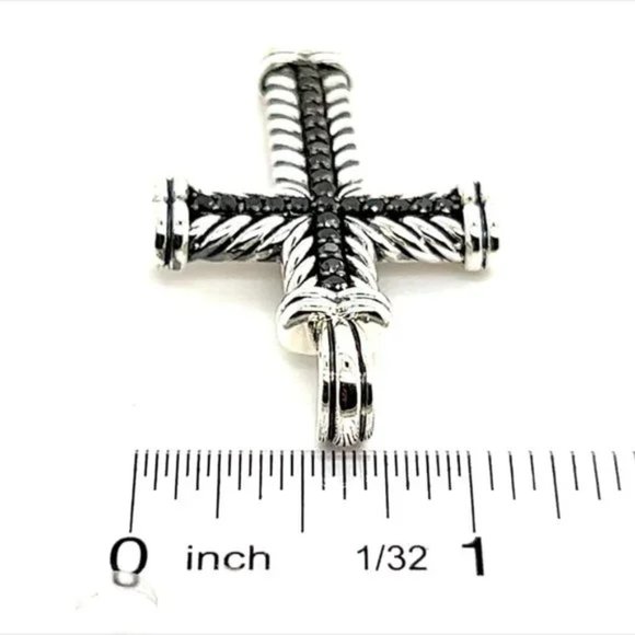 David Yurman Authentic Estate Black Diamond Chevron Silver Cross Pendant DY323 - Picture 5 of 8